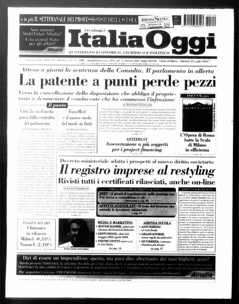 Italia oggi : quotidiano di economia finanza e politica